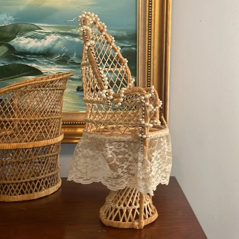 Peacock Chair-style Plant Stands / doll chairs wicker rattan boho decor MCM